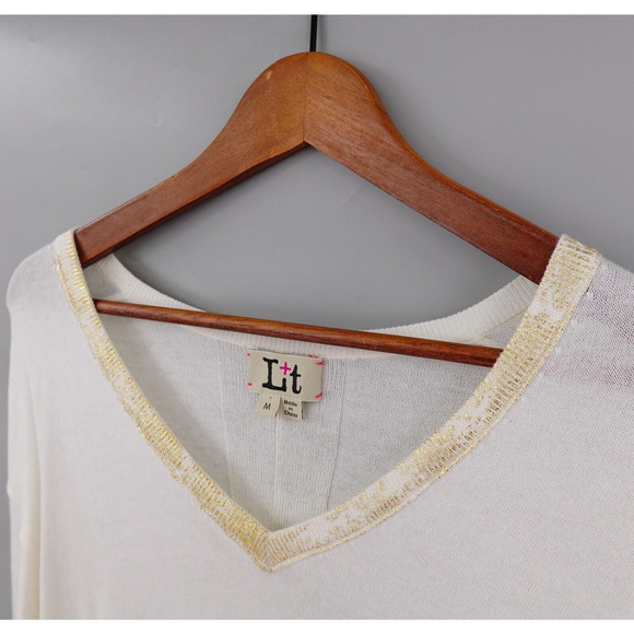 Label +Thread Goldie V Sweater Womens Medium Cream Knit Minimalist Timeless - Picture 6 of 16